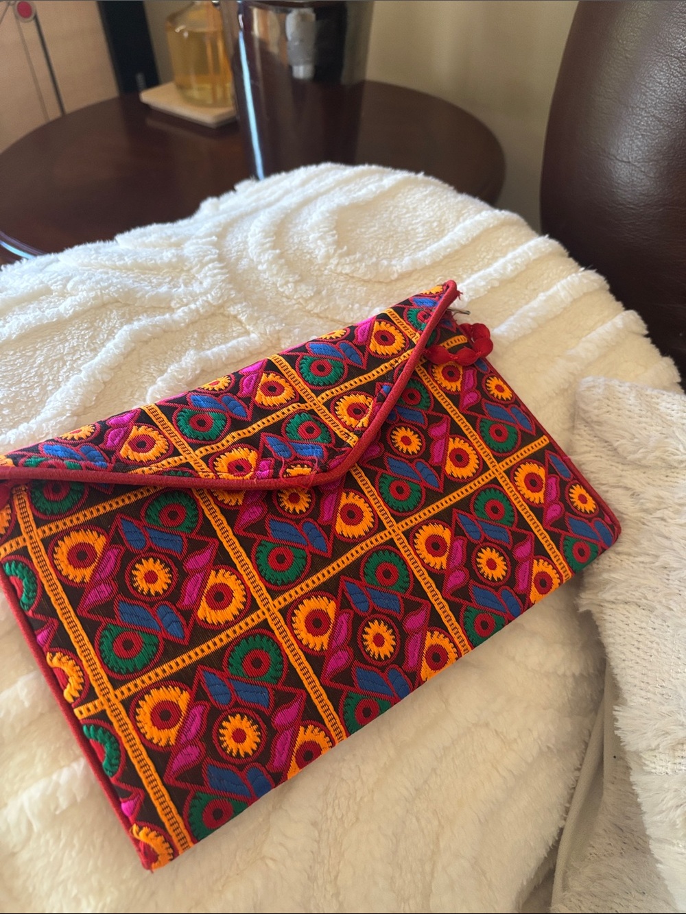 Ethnic Indian Wear Embroidered Envelope Clutch in Pink, Yellow, Green, Blue